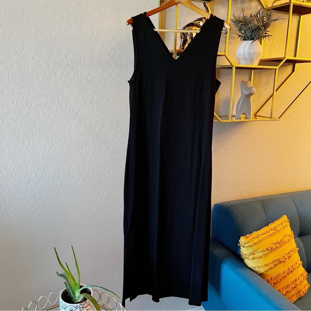Vintage Talbots black sleeveless maxi dress side slits womens size large L